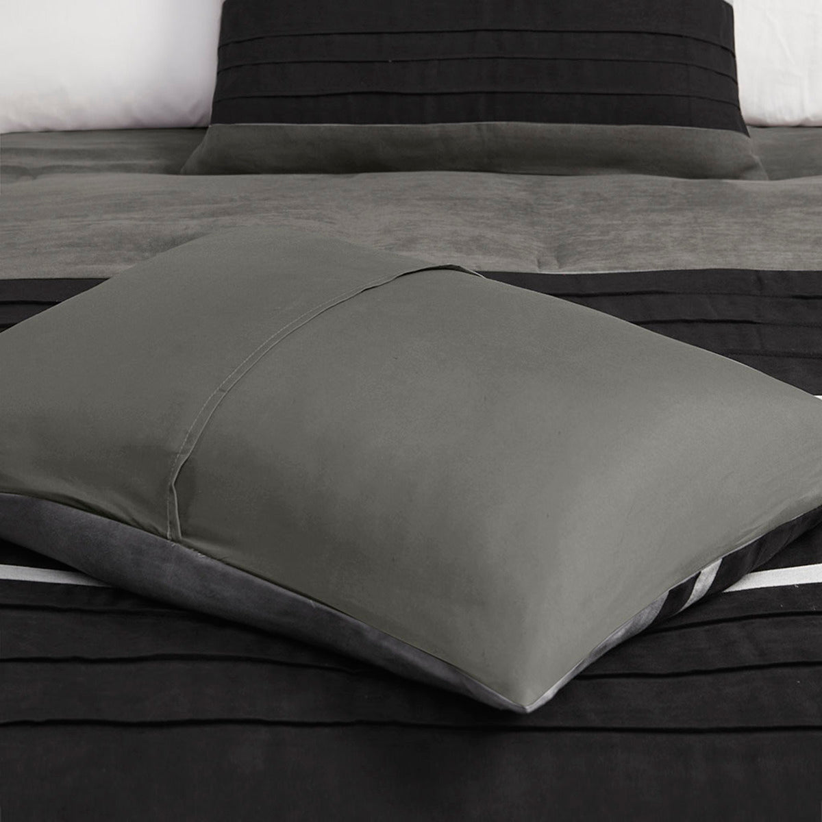 7 Piece Faux Suede Comforter Set Black California King