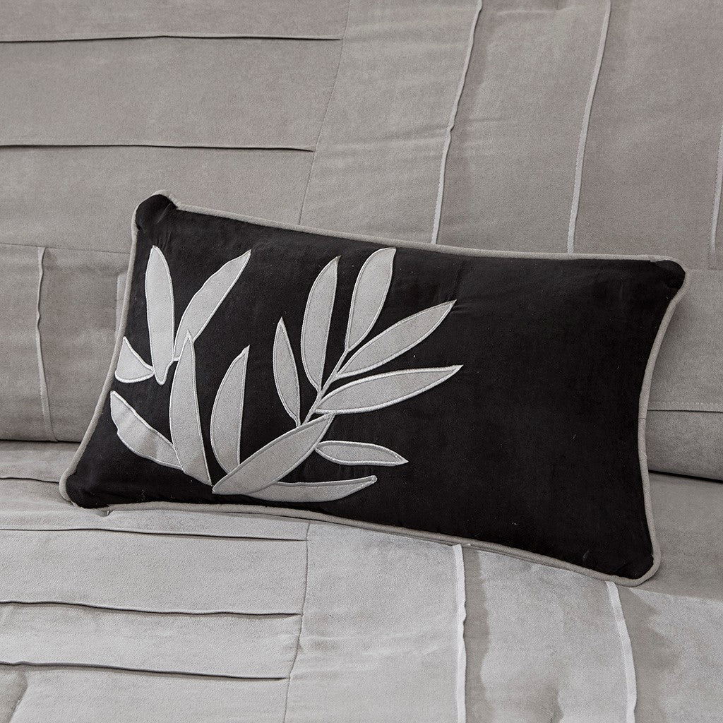 7 Piece Faux Suede Comforter Set Grey Queen