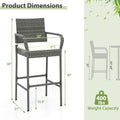 All Weather PE Rattan Bar Chairs Set of 4 with Armrests and Seat Cushions for Porch Backyard