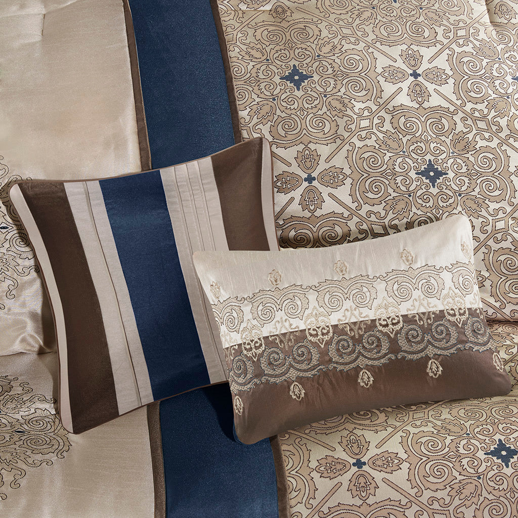 Cal King 7 Piece Jacquard Comforter Set with Throw Pillows