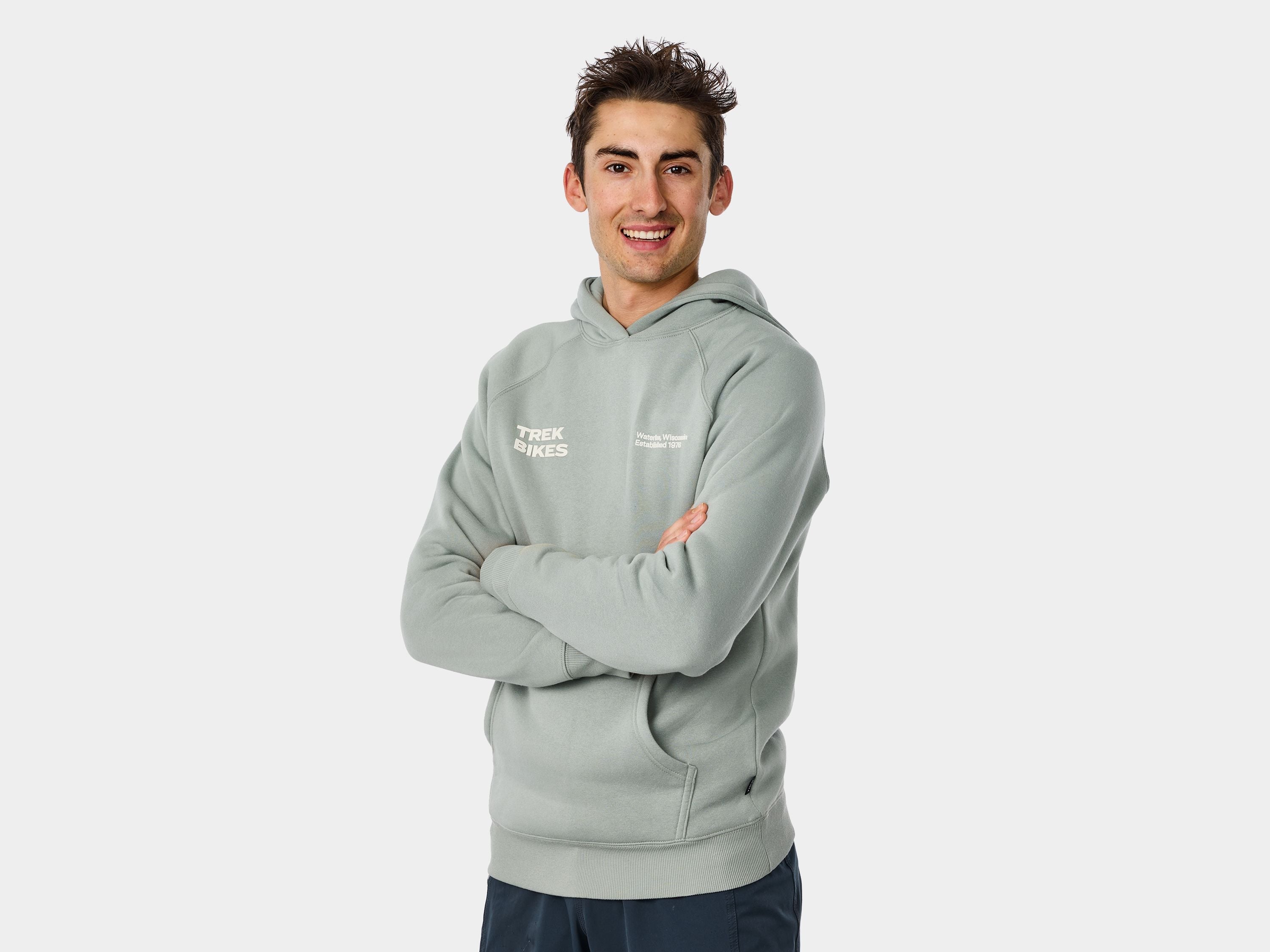 Trek Right Stacked Hoodie Small Sage Grey Shirt