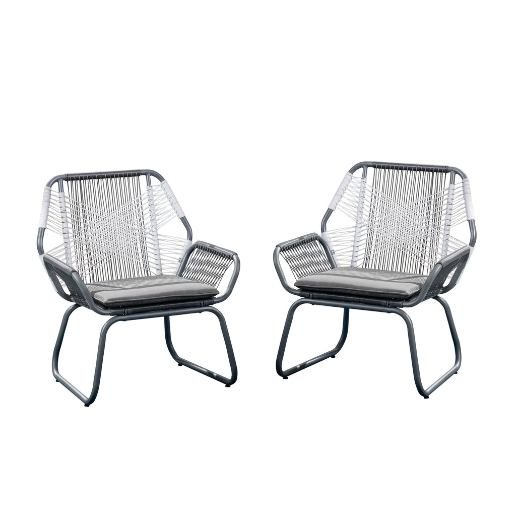 Set of 2 Woven Rattan Outdoor Club Chairs with Cushions