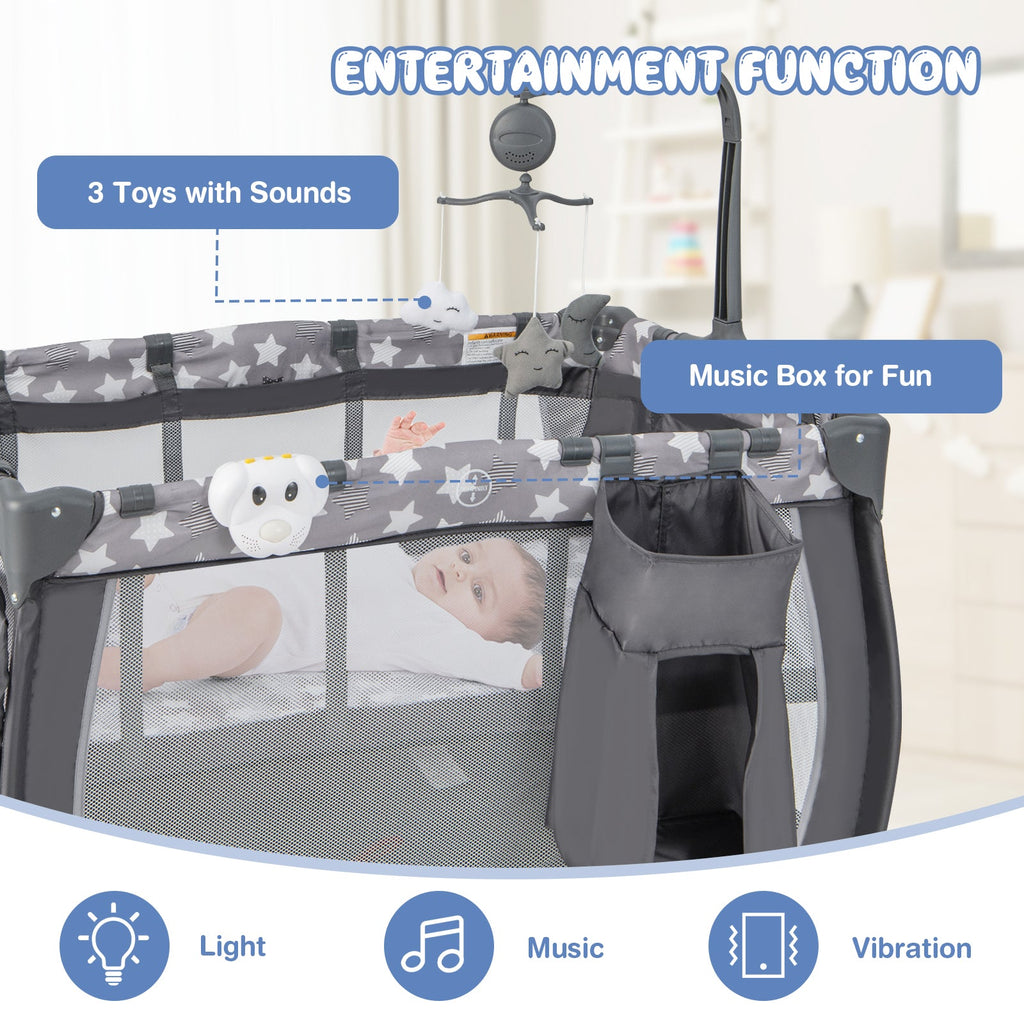 Portable Baby Playard with Changing Table Bassinet and Music Box