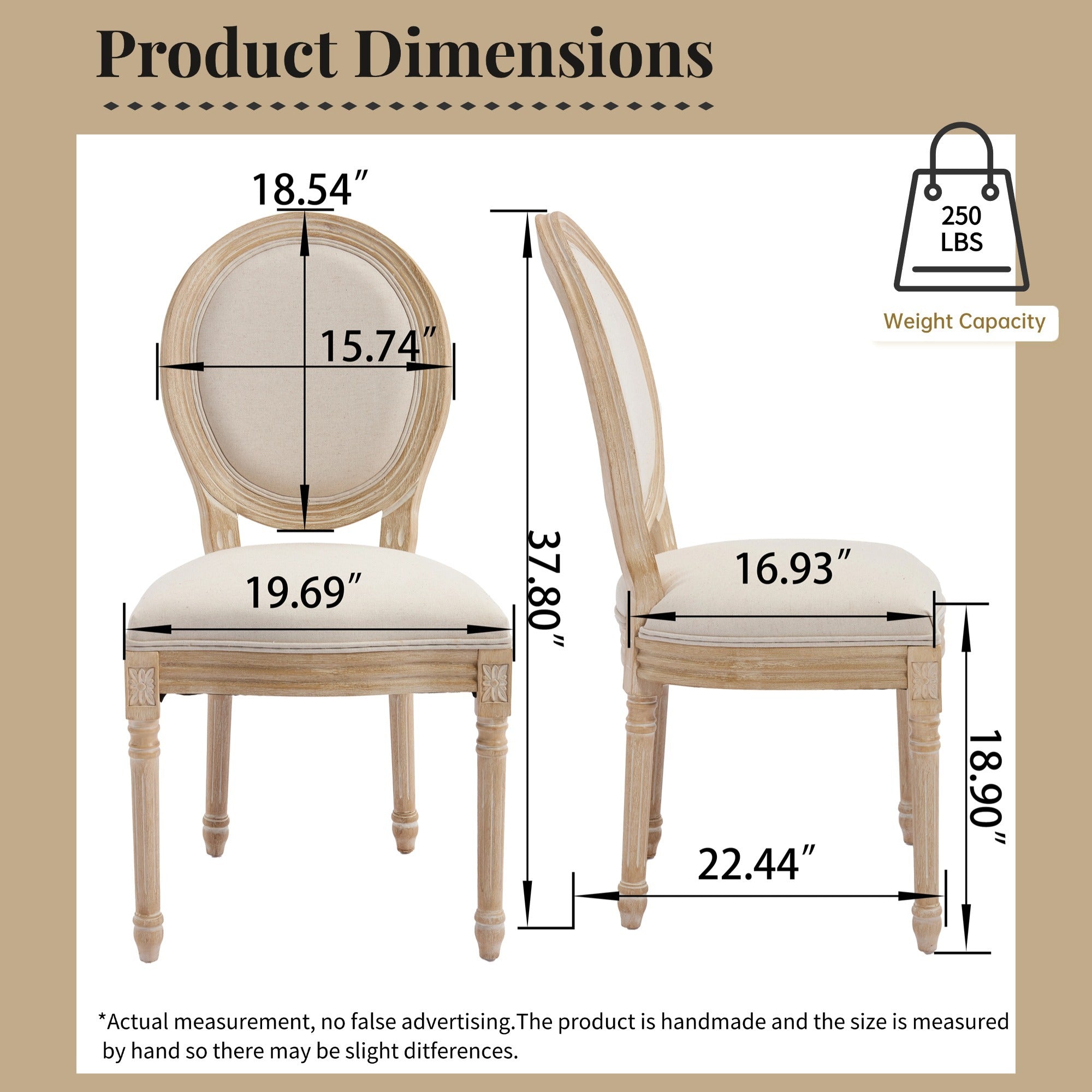 French Country Dining Chairs Set of 2 with Upholstered Round Back