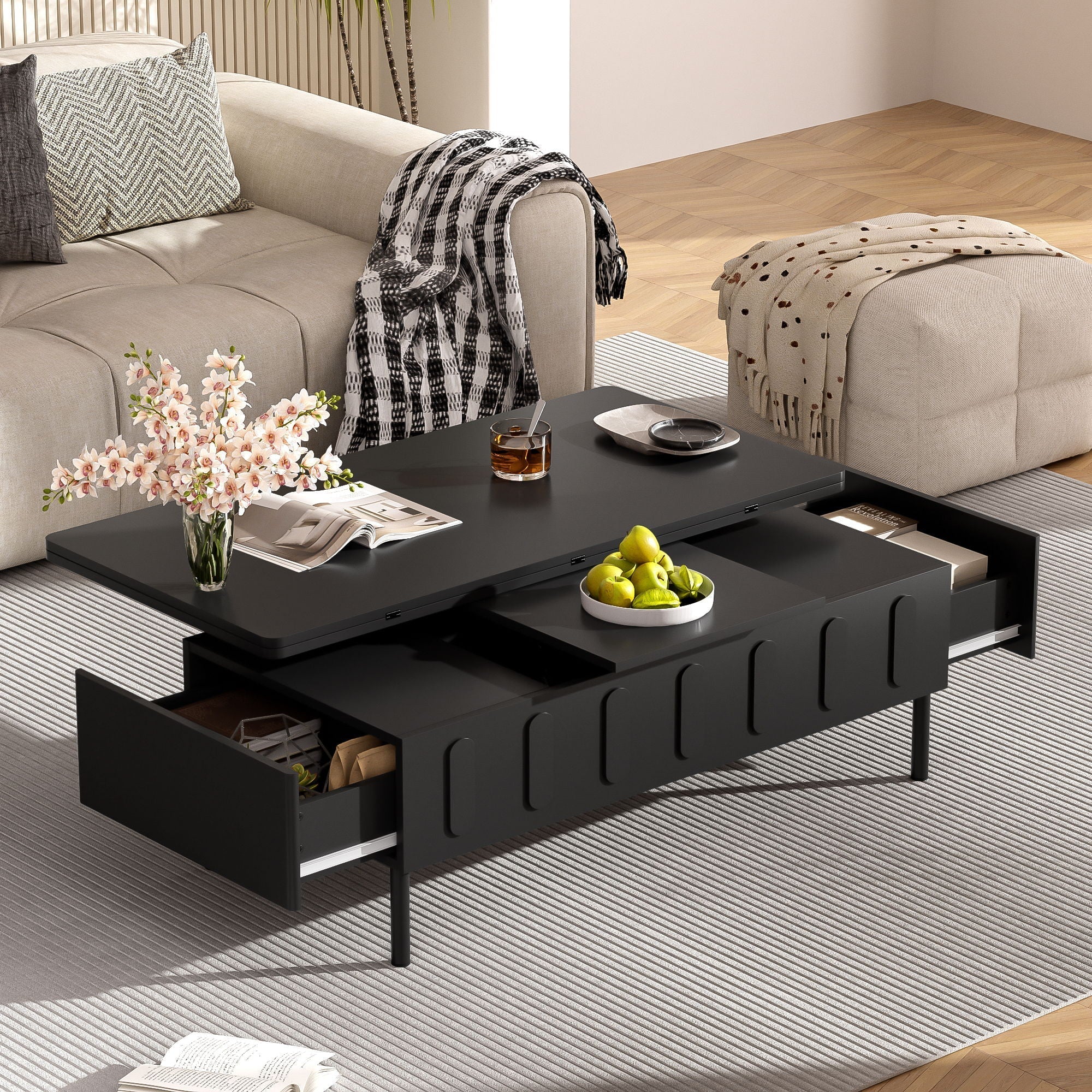 Lift Top Coffee Table with 2 Drawers and Hidden Storage Compartment for Living Room