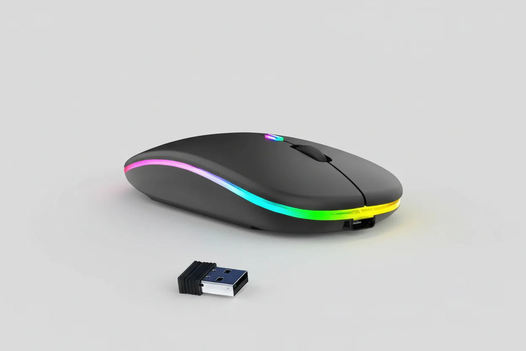 Black RGB Wireless Mouse - USB Rechargeable LED Wireless Gaming Mouse