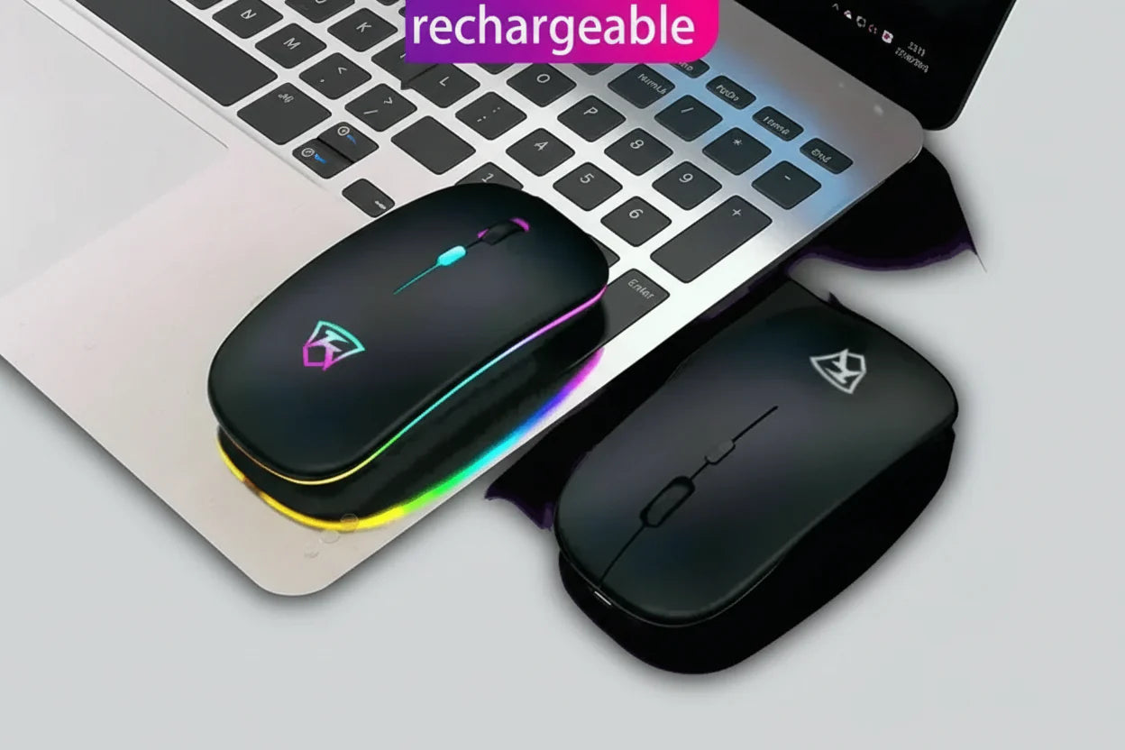 Black RGB Wireless Mouse - USB Rechargeable LED Wireless Gaming Mouse