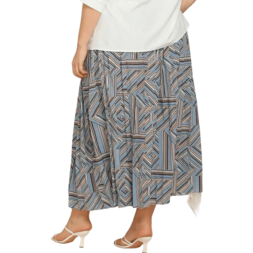 Blue Geometric Pleated Skirt Deep Teal Basic Style Length
