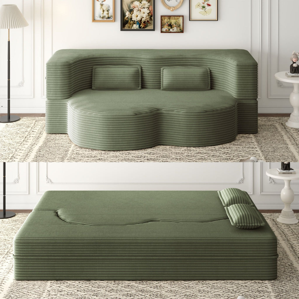 Convertible Foam-Filled Sleeper Sofa Bed with 2 Pillows