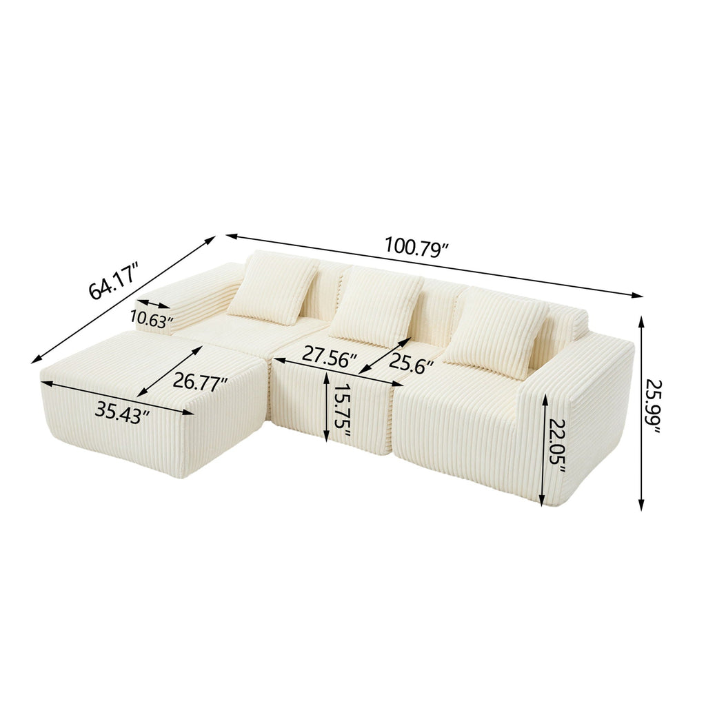 L-Shape Modern Minimalist Modular Sectional Sofa with Deep Seats