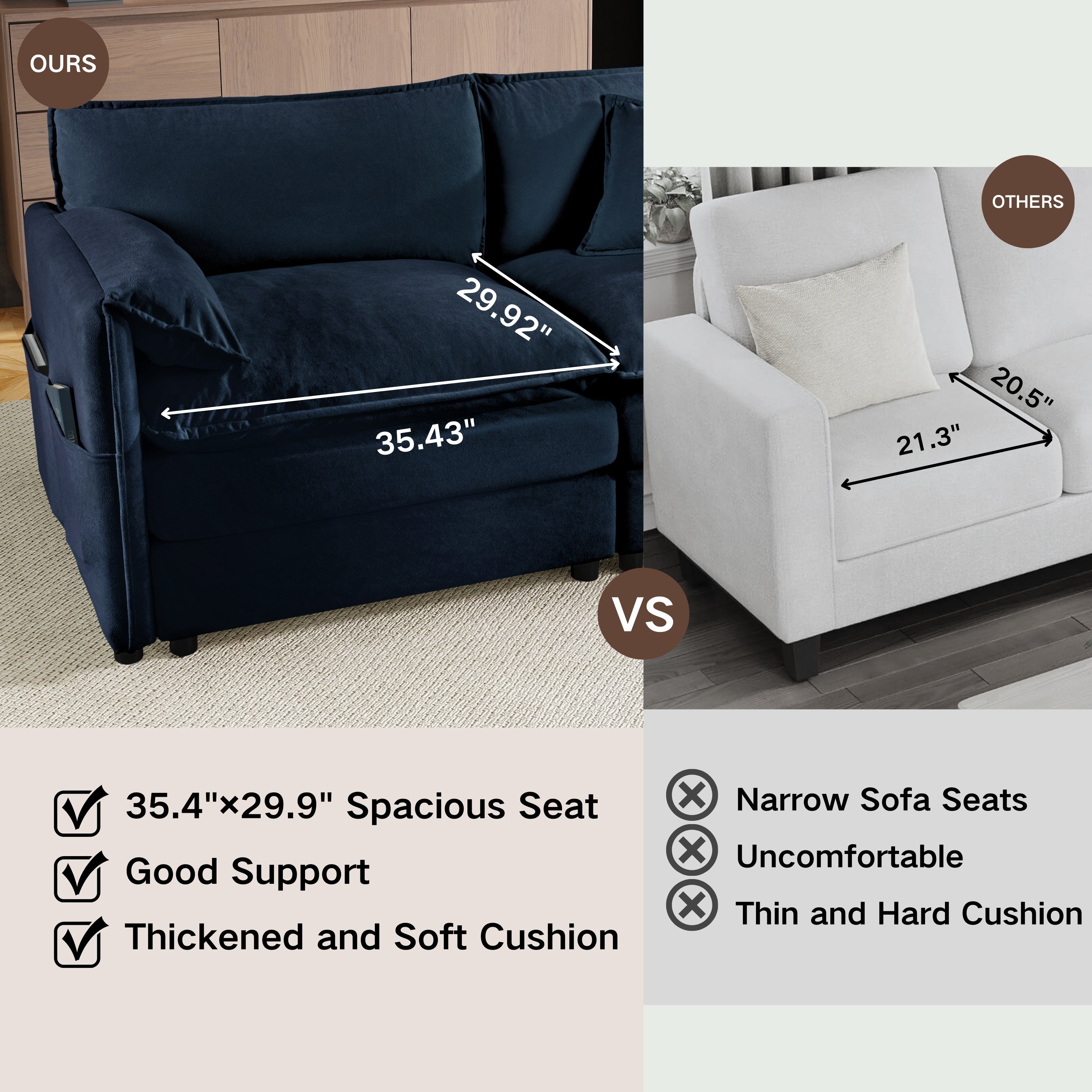 Modular Sectional Sofa Oversized Deep Seat L Shaped Couch Set for Living Room