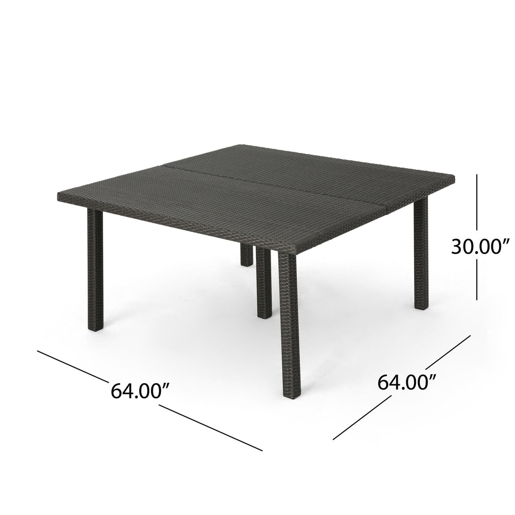 Outdoor Square Rattan Wicker Dining Table - Gray