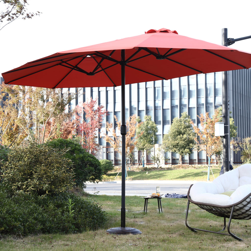 14.8 Ft Double Sided Outdoor Umbrella Rectangular Large with Crank (Orange)