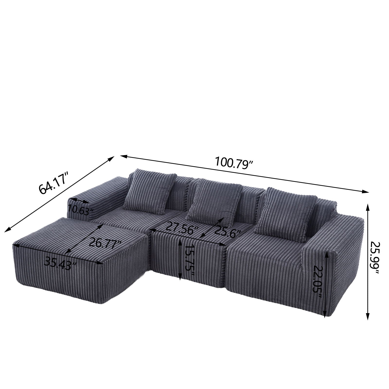 L-Shape Modern Minimalist Modular Sectional Sofa with Deep Seats