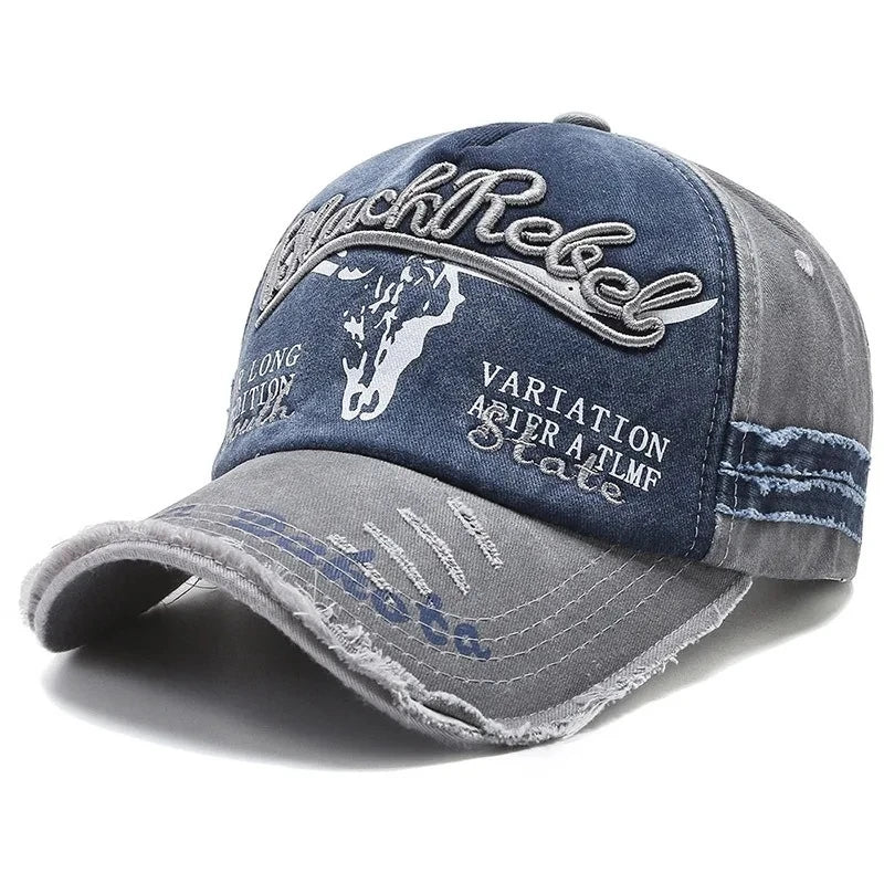 Cow Head Letter Embroidery Vintage Baseball Cap | Unisex Adjustable Washed Cotton Hat
