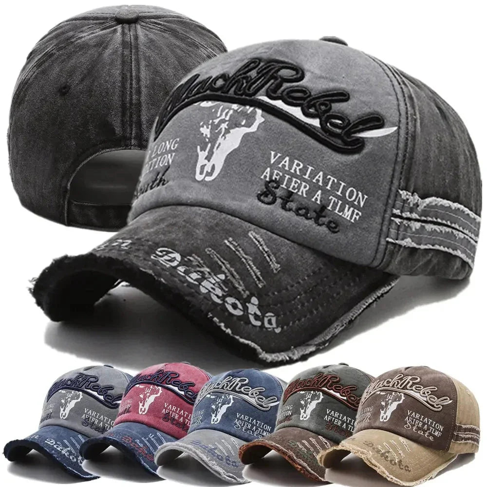 Cow Head Letter Embroidery Vintage Baseball Cap | Unisex Adjustable Washed Cotton Hat
