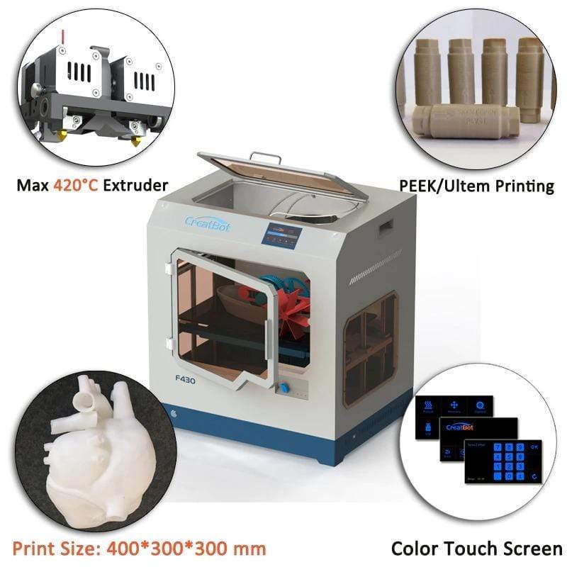 CreatBot F430 Dual Extruder Large Enclosed Chamber 3D Printer Bundle