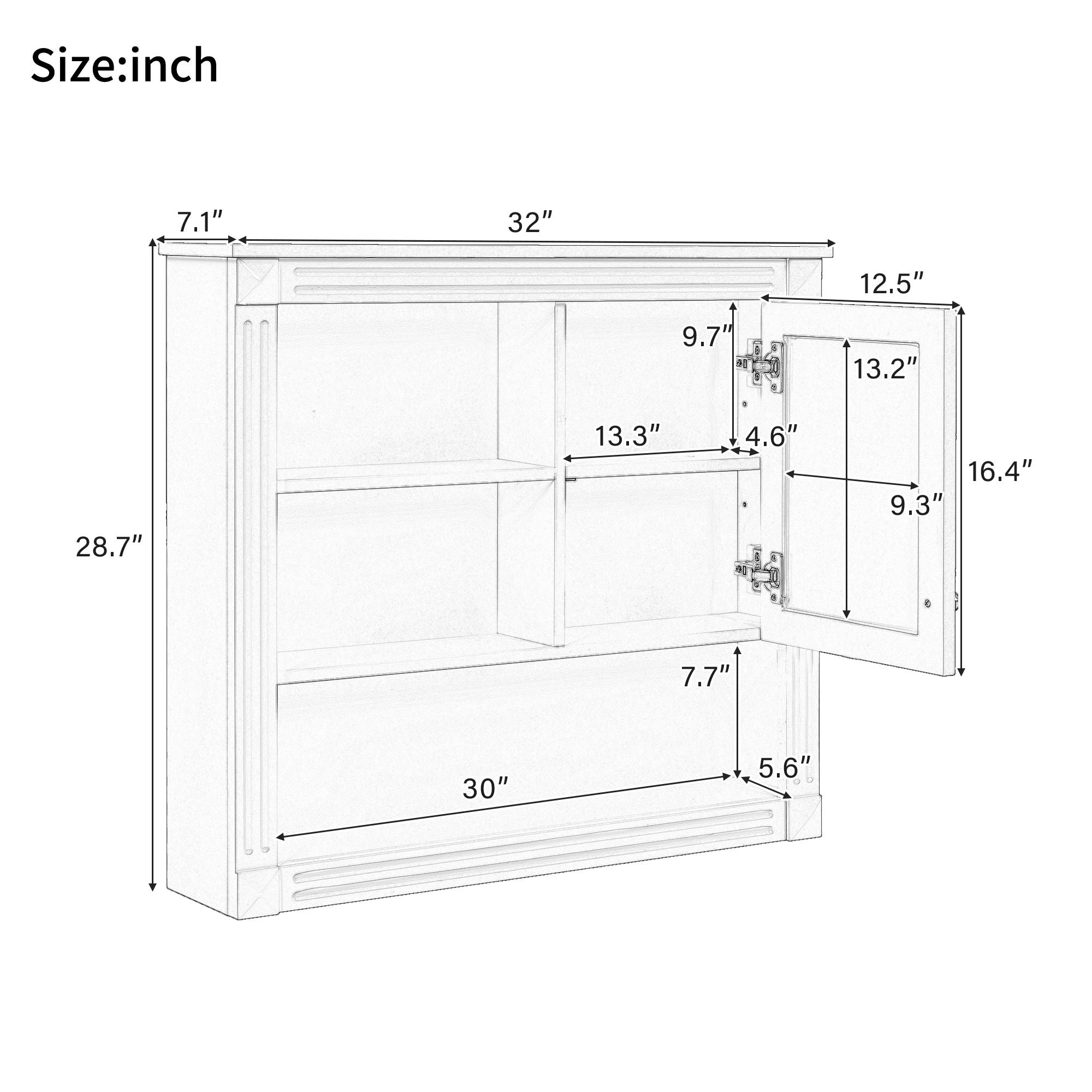 Wall-Mounted Bathroom Cabinet with Mirror and Adjustable Shelves