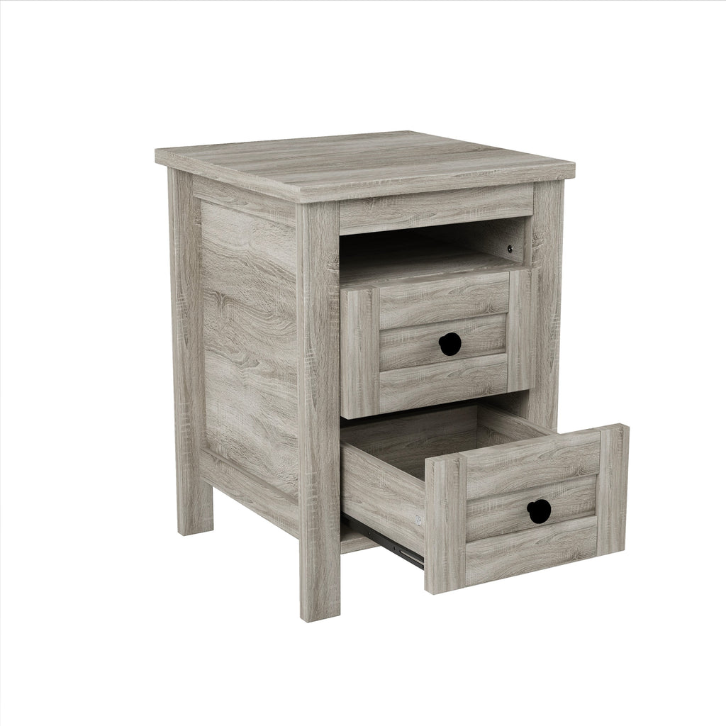 3-Pieces Bedroom Set Queen Size Farmhouse Platform Bed with Storage Headboard and Charging Station