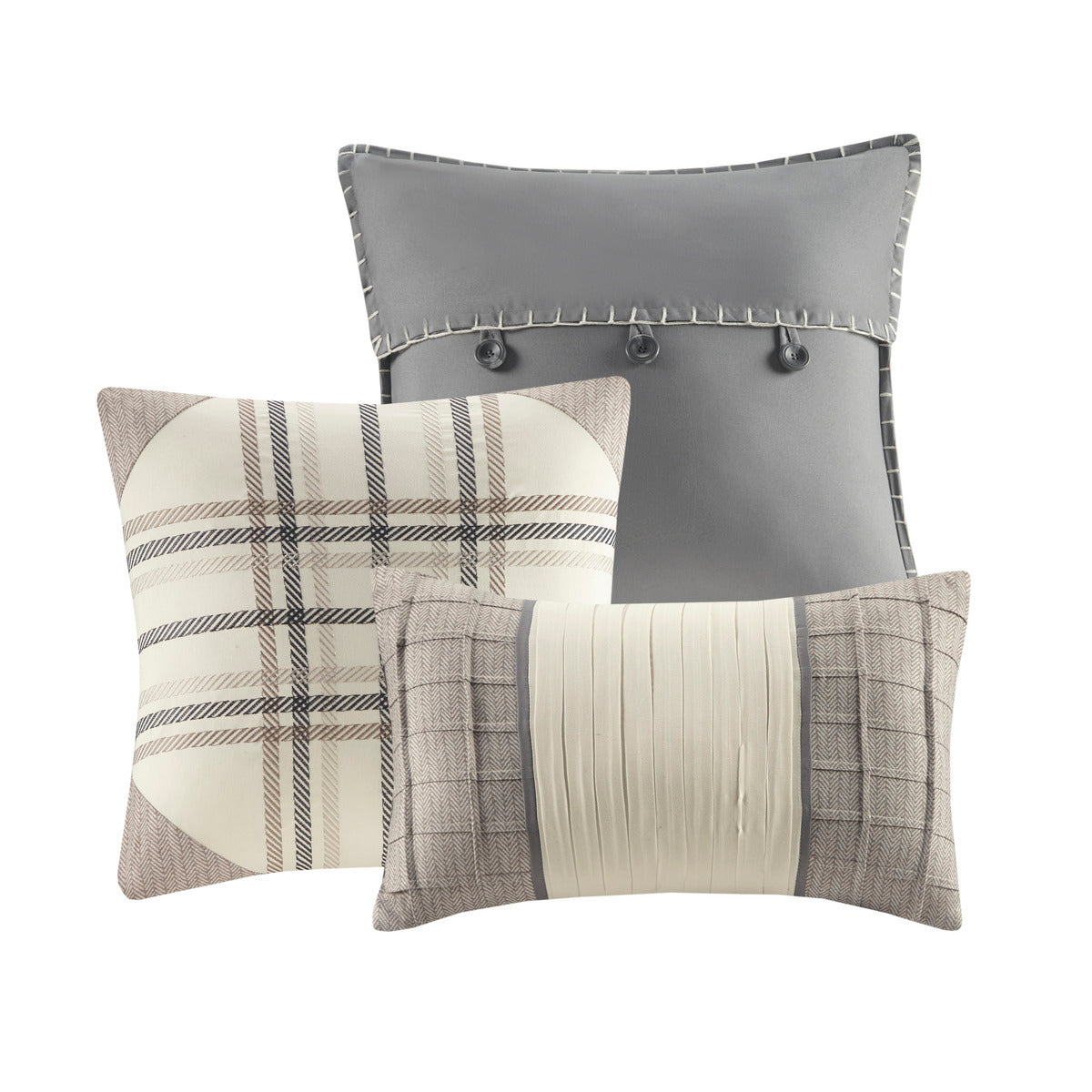 7 Piece Herringbone Comforter Set Neutral Queen