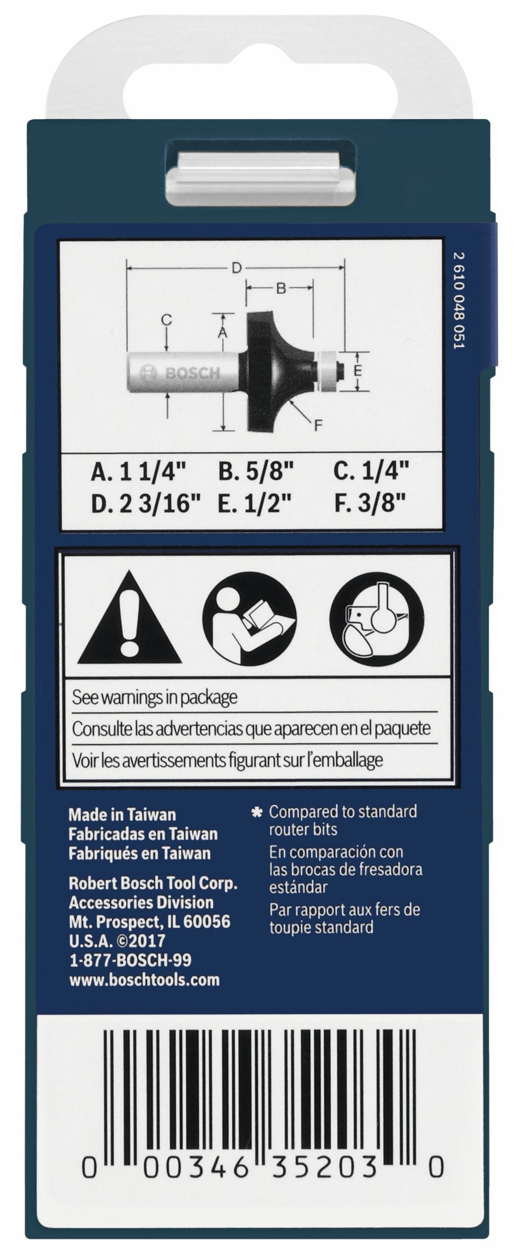 BOSCH 85296MC 3/8 In. x 5/8 In. Carbide-Tipped Roundover Router Bit