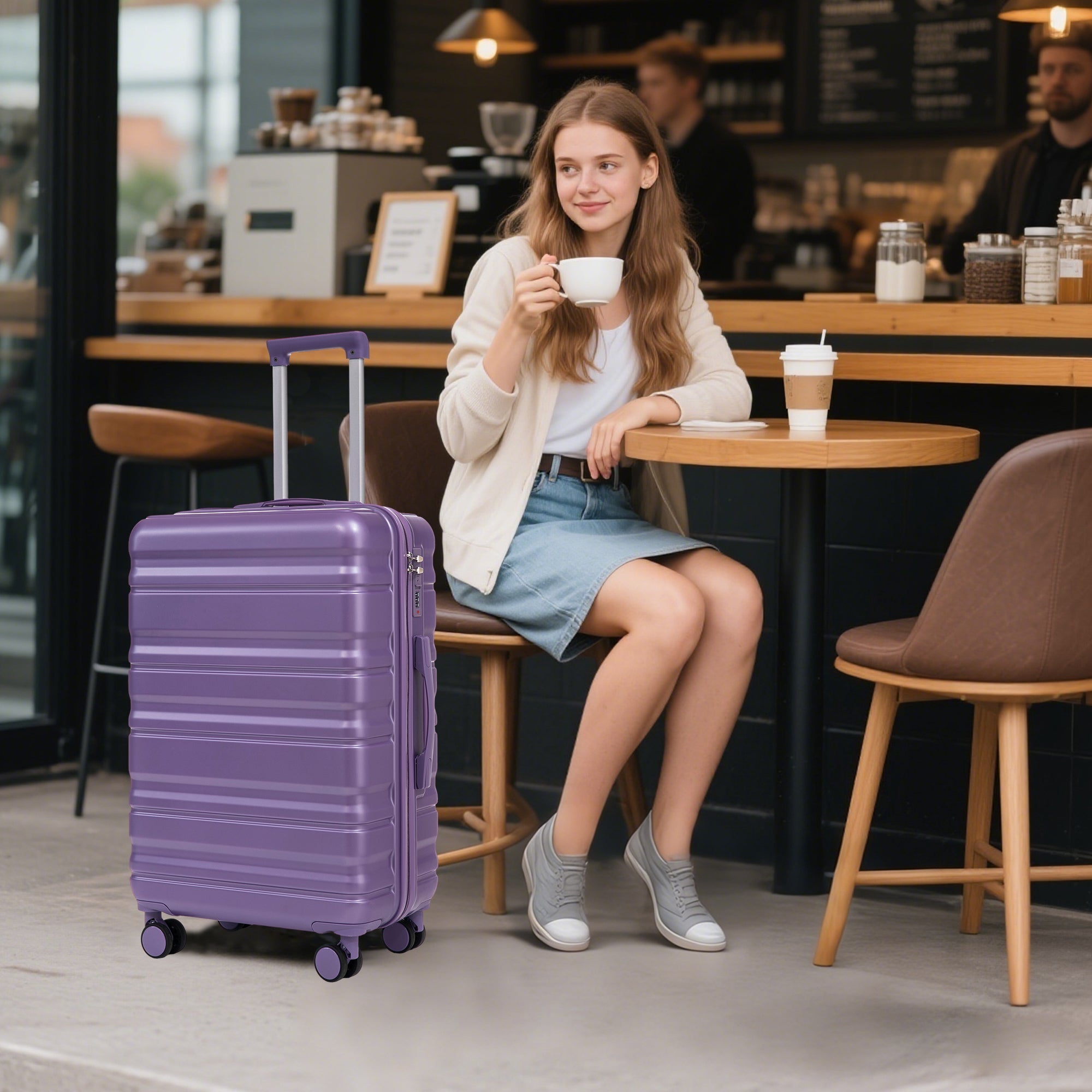 HIFINE Tourist 3-Piece ABS Spinner Wheel Luggage Set (Purple)