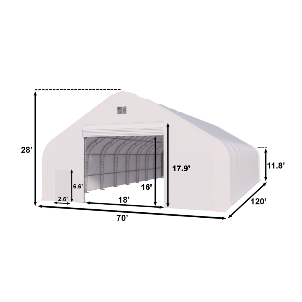 W70'xL120'xH28' Double Truss Storage Shelter