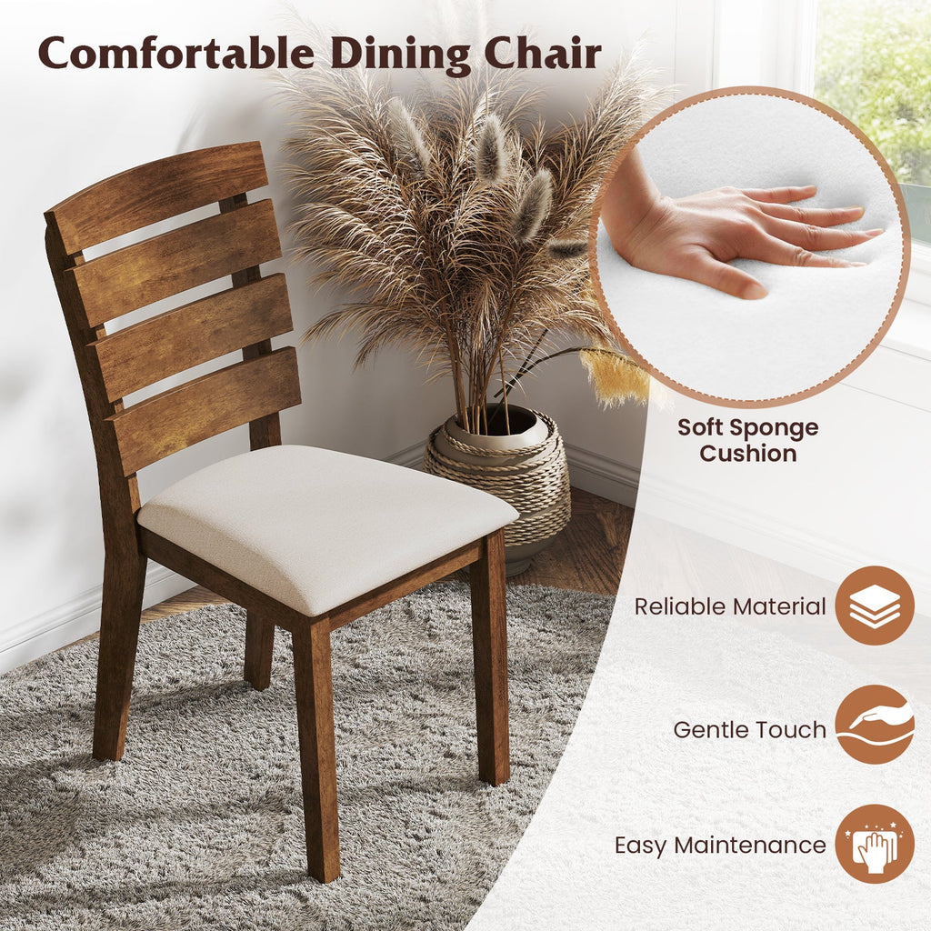 Dining Chair Set of 2 with Slatted High Backrest and Rubber Wood Legs-Brown