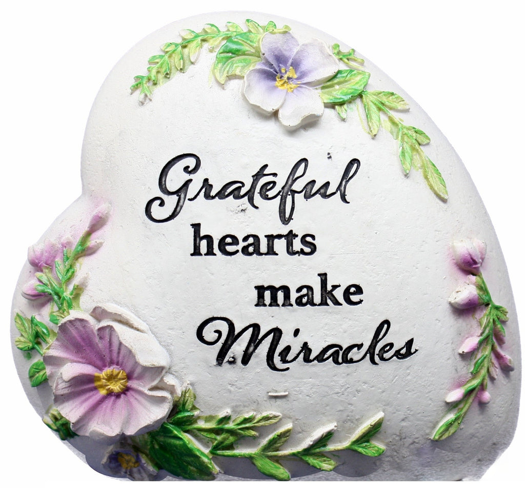 Resin Inspirational Heart Stone - Grateful Hearts make Miracles