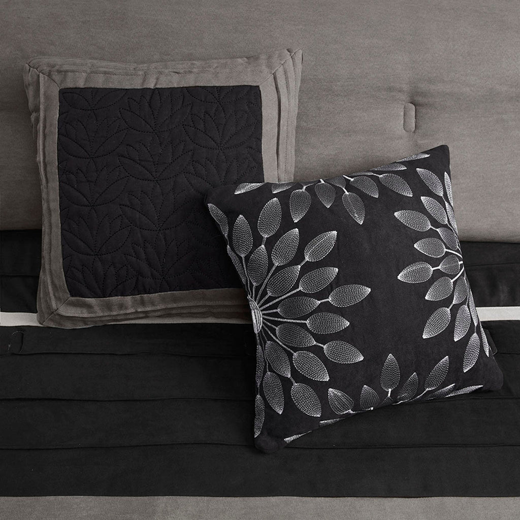 7 Pc Pieced Faux Suede Comforter Set Black Queen