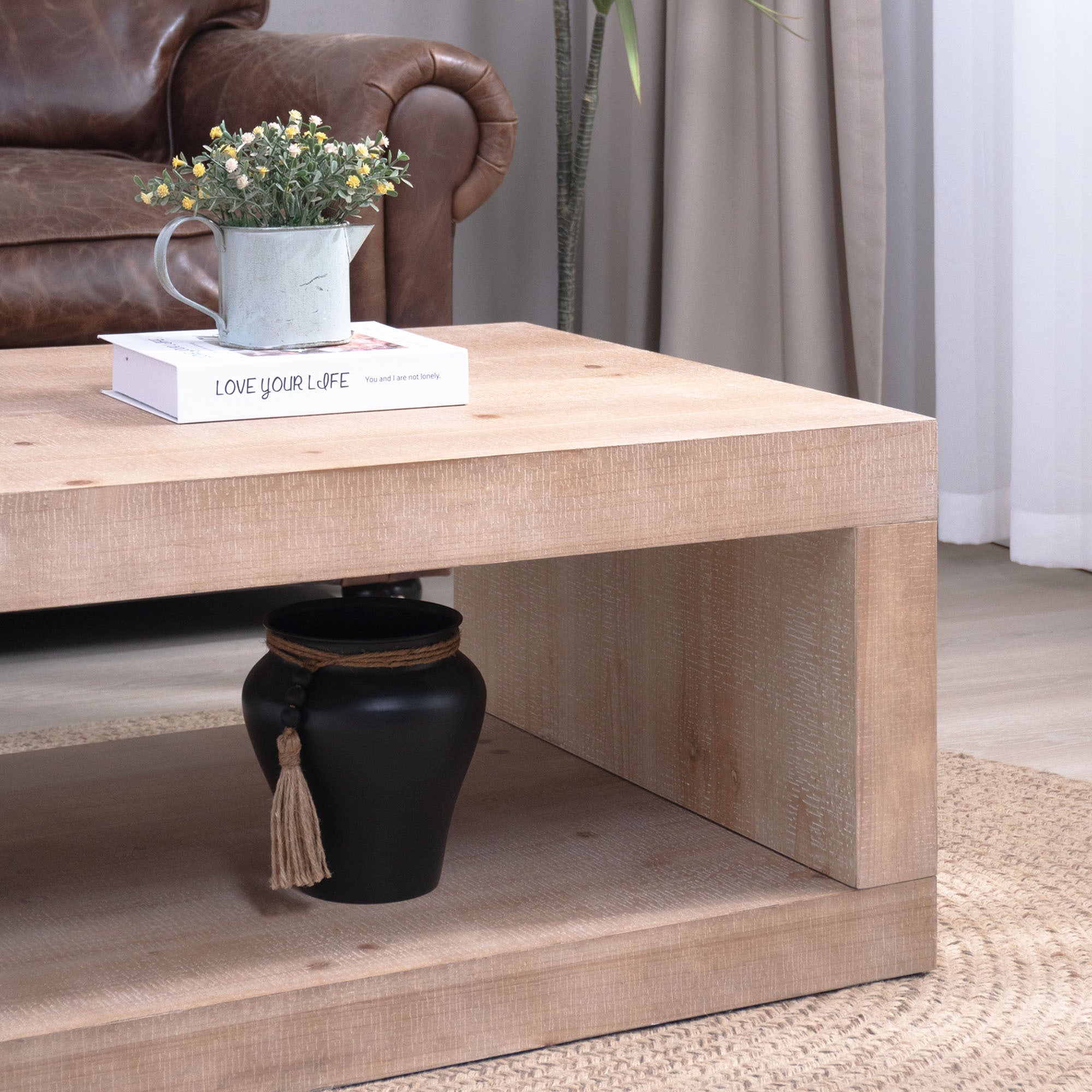 Rustic Solid Wood Coffee Table with Open Shelf – 47.2"
