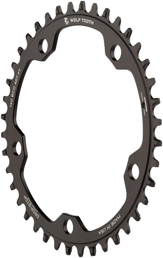 Wolf Tooth 130 BCD Road Cyclocross Chainring - 42t 130 BCD 5-Bolt Drop-Stop B 10/11/12-Speed Eagle Flattop Compatible BLK