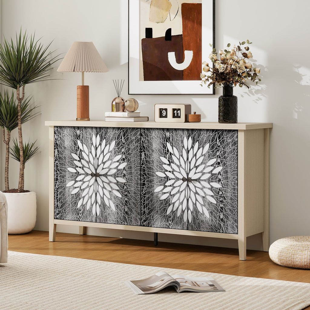Sideboard Buffet Cabinet with 4 Doors and Adjustable Shelves