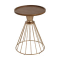 Hollow Edge Retro Art Pine Side Table with Antique Gold and Natural Color