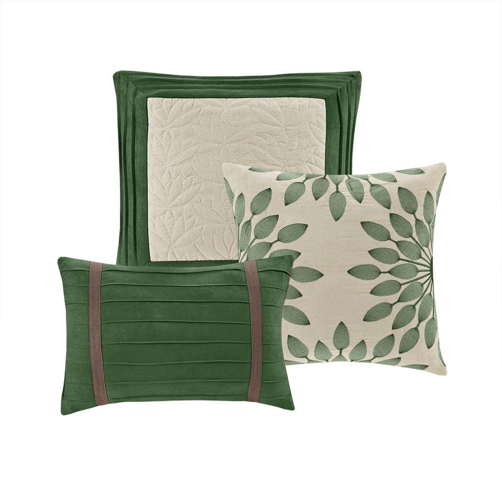 7 PC Faux Suede Comforter Set Green Queen