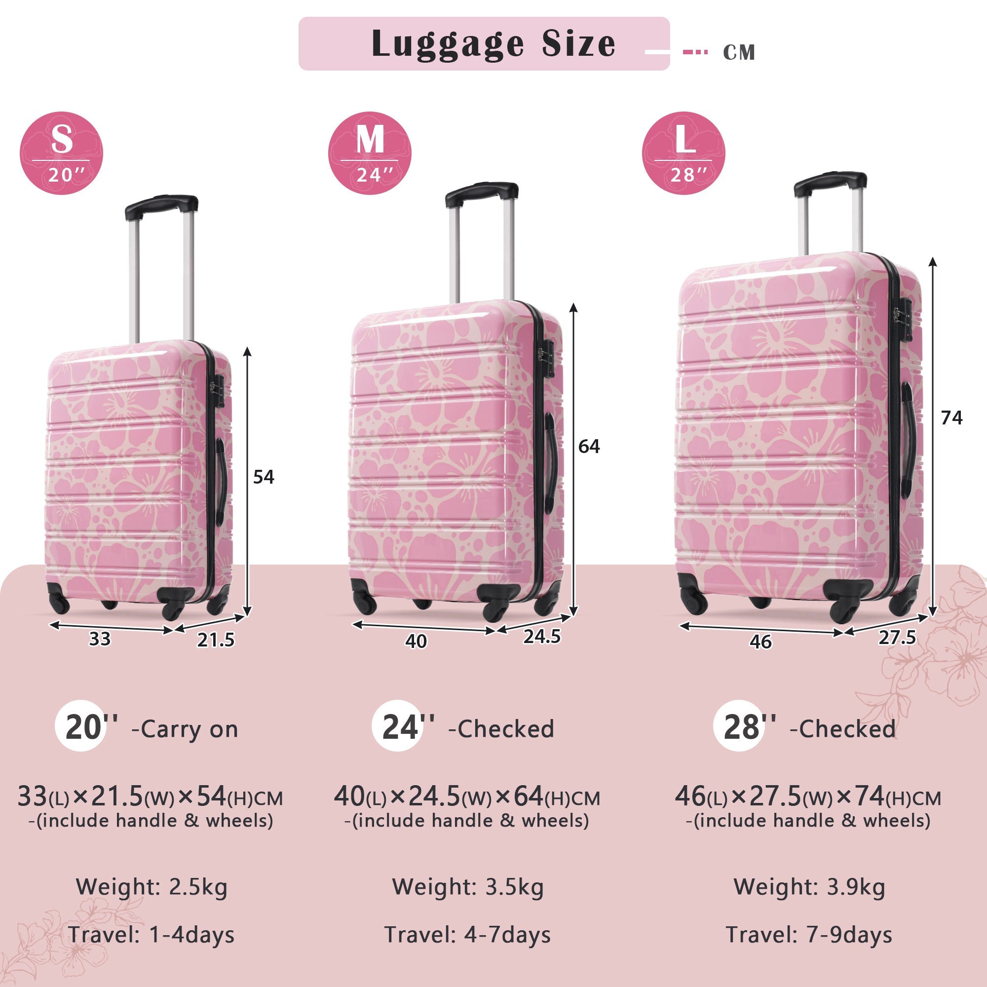 Hardshell Luggage Sets 3-Pcs Spinner Suitcase with TSA Lock