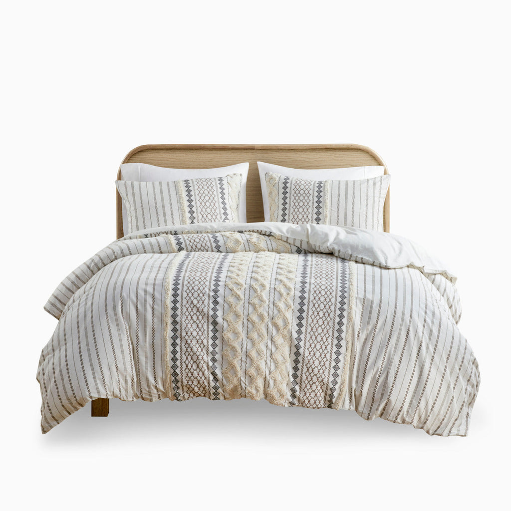 Full/Queen Cotton Printed Duvet Cover Set with Chenille