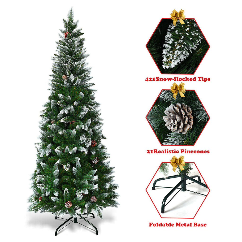 5/6/7.5 Feet Artificial Pencil Christmas Tree with Pine Cones