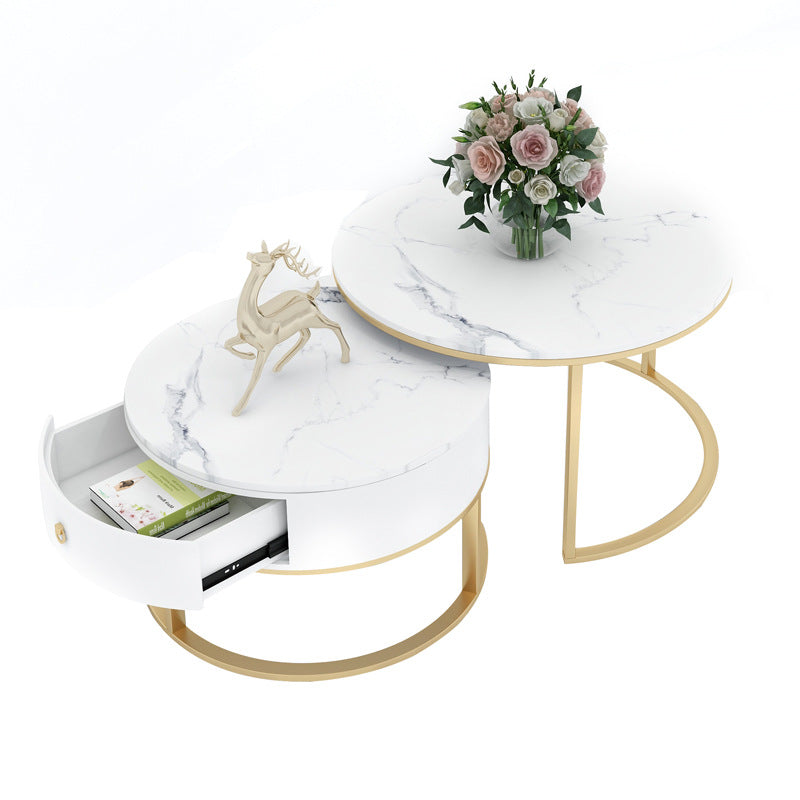 Modern Minimalist Slate Round Coffee Table Combination