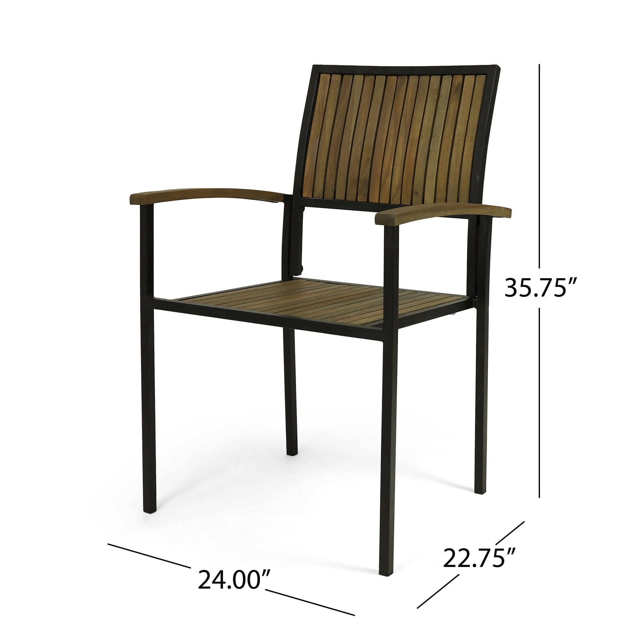 Vermilion Outdoor Dining Chair With Vertical Slat And Wooden Arm