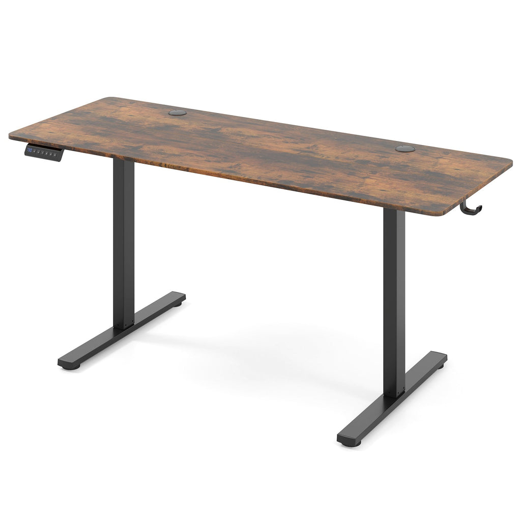Electric Standing Desk with 3 Memory Heights and 2 Hanging Hooks and Cable Holes