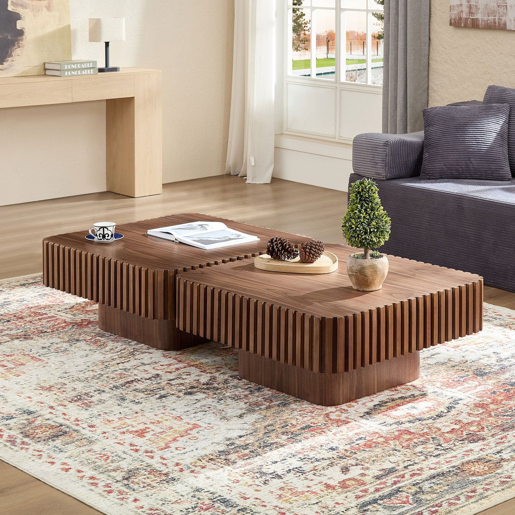 31.5 Inch Modern Handcraft Drum Coffee Table Walnut