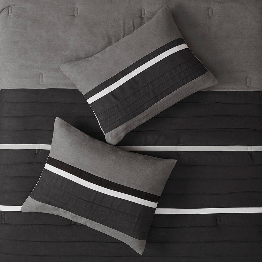 7 Piece Faux Suede Comforter Set Black California King