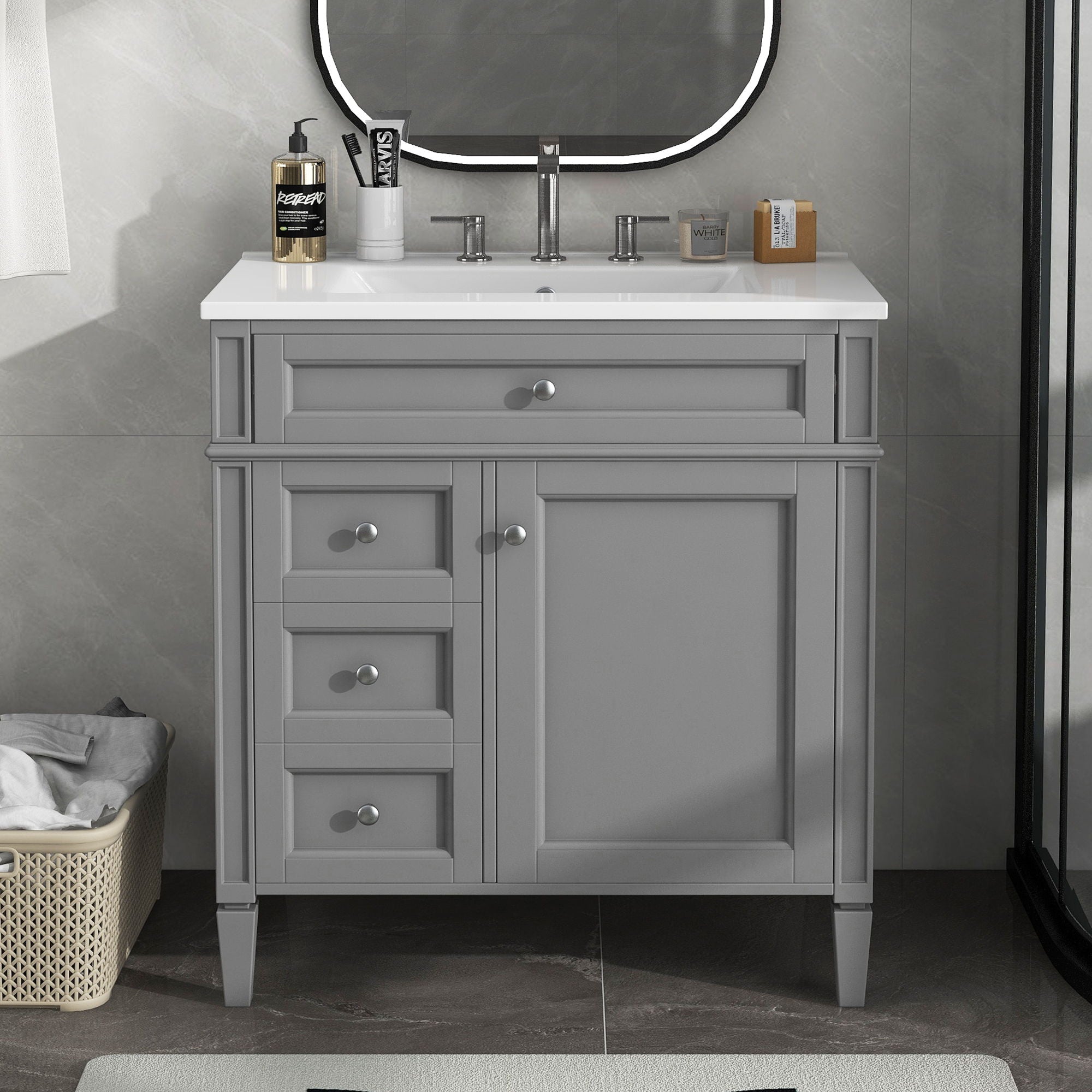 Bathroom Vanity With 2 Drawers and Tip-Out Drawer Storage Cabinet