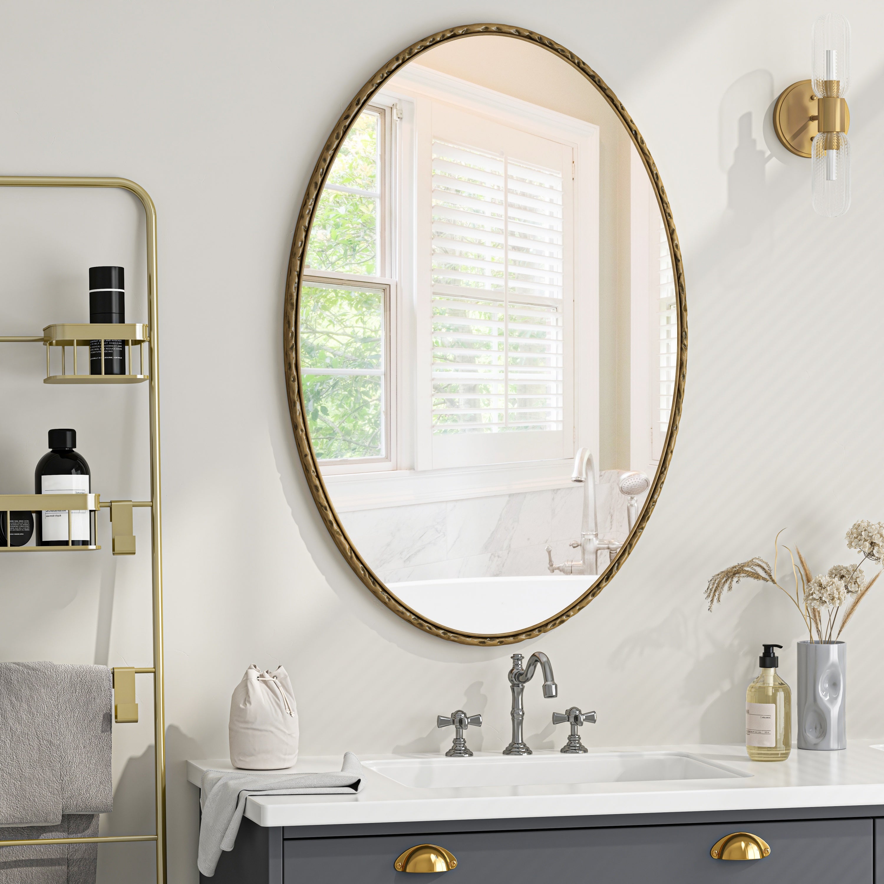 Iron Art Oval Retro Mirror in Gold with Antique Effect