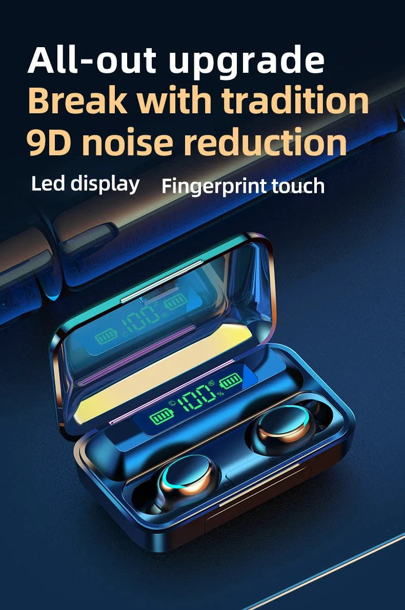 F9-5C Wireless Bluetooth Earphones | 9D Stereo, Waterproof, Noise Cancelling Headset with Charging Case