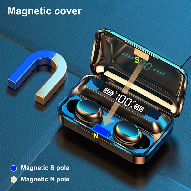 F9-5C Wireless Bluetooth Earphones | 9D Stereo, Waterproof, Noise Cancelling Headset with Charging Case