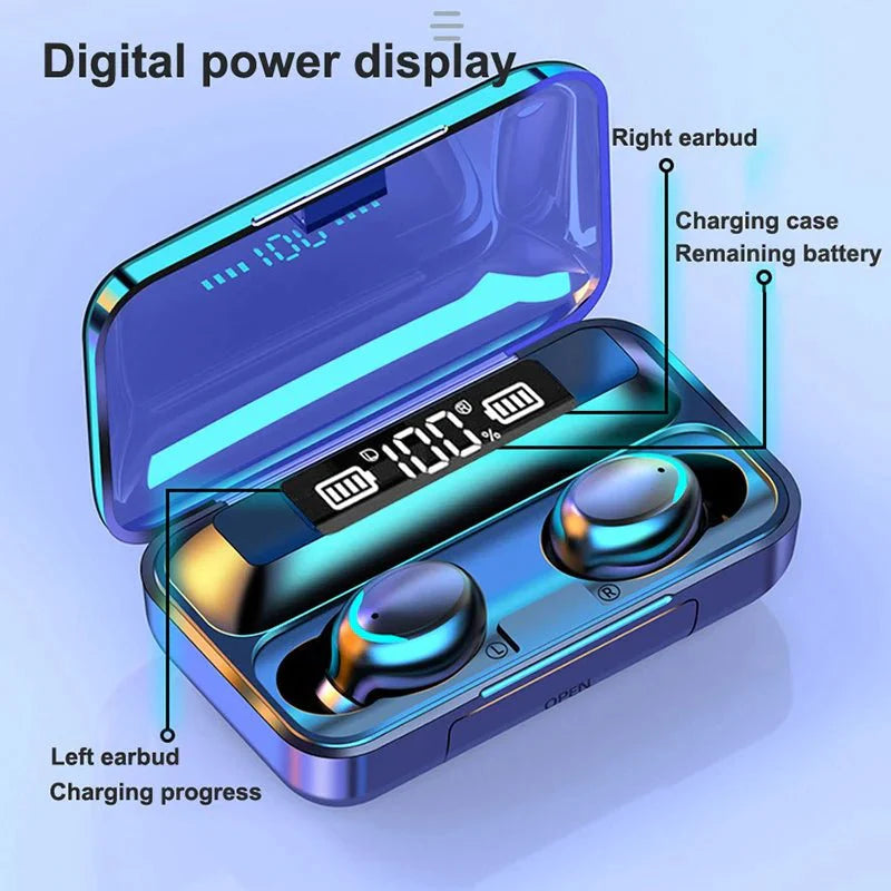 F9-5C Wireless Bluetooth Earphones | 9D Stereo, Waterproof, Noise Cancelling Headset with Charging Case