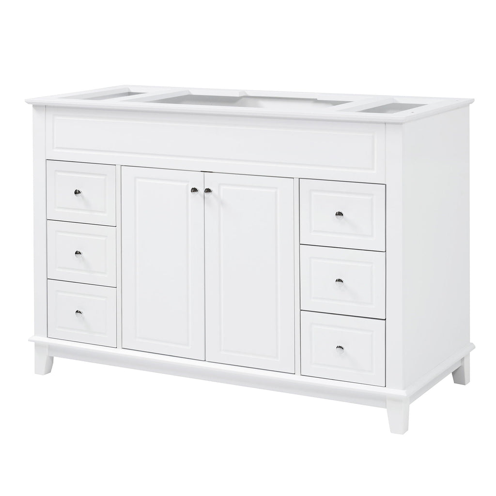 Bathroom Vanity Cabinet Only, 6 Soft Close Drawers & Double Doors With 2 Tier Shelves - White