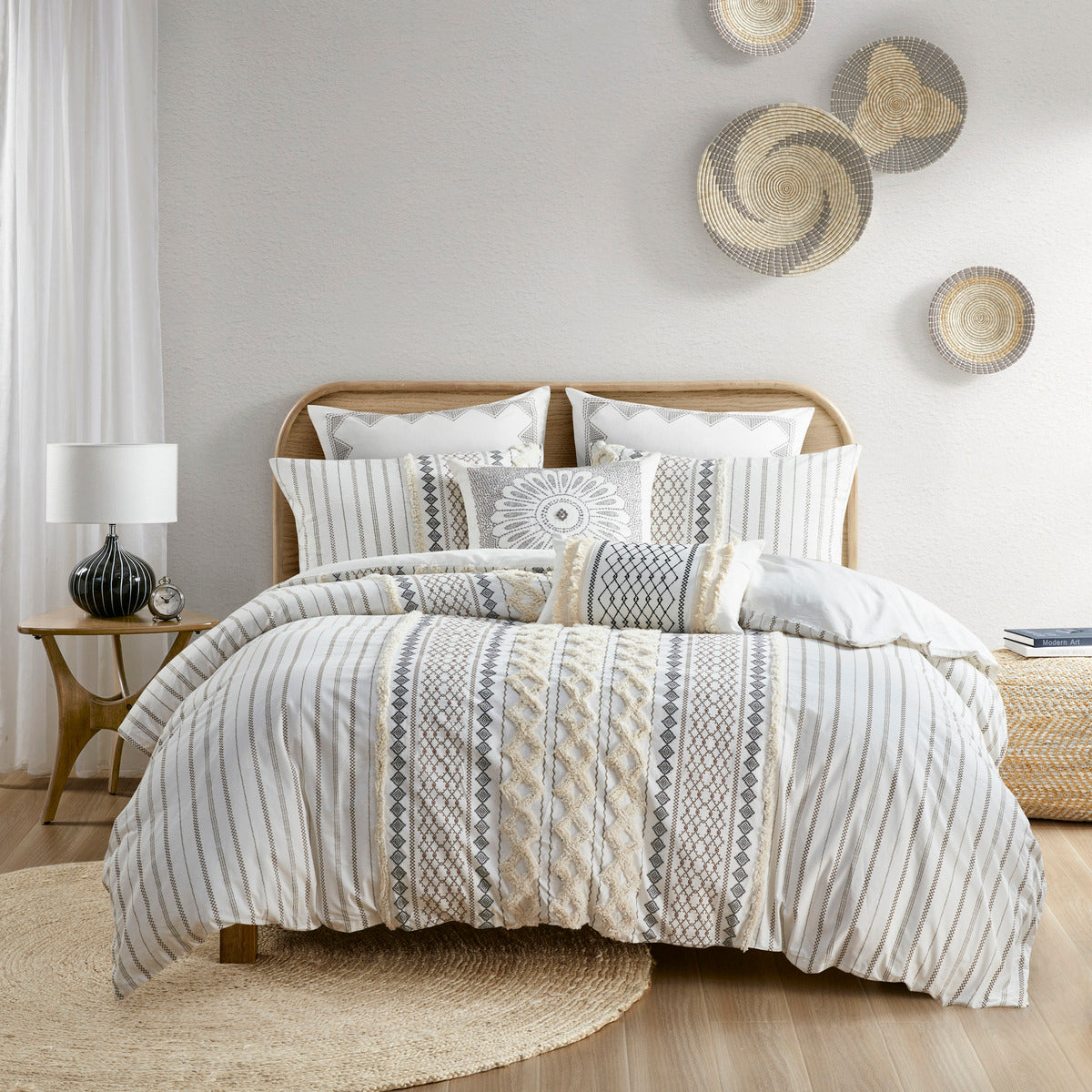 Full/Queen Cotton Printed Duvet Cover Set with Chenille